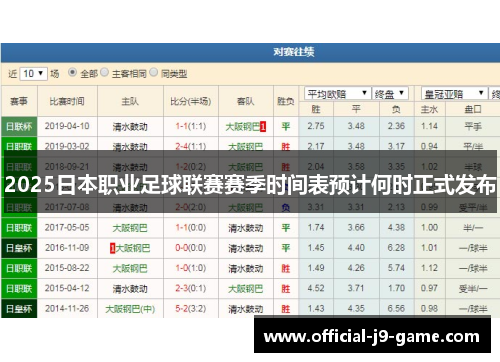 2025日本职业足球联赛赛季时间表预计何时正式发布
