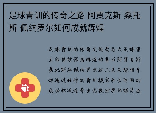 足球青训的传奇之路 阿贾克斯 桑托斯 佩纳罗尔如何成就辉煌 足球青训的传奇之路 阿贾克斯 桑托斯 佩纳罗尔如何成就辉煌